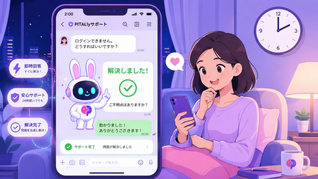 aiチャットボット lineが深夜でも即時に顧客対応するイメージ