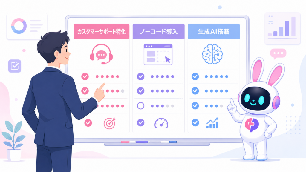 LINE AIチャットボット連携ツールをZendesk・izanai・NOVAで比較するイメージ