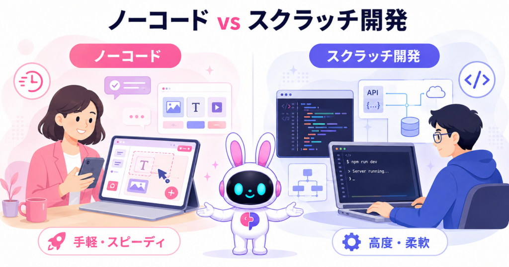 aiチャットボット 作り方はノーコード構築とスクラッチ開発の2種類から選ぶイメージ