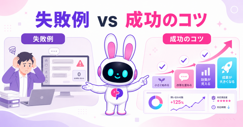 AIチャットボットとは目的を明確にしスモールスタートで育てることが成功の鍵であることを示すイメージ