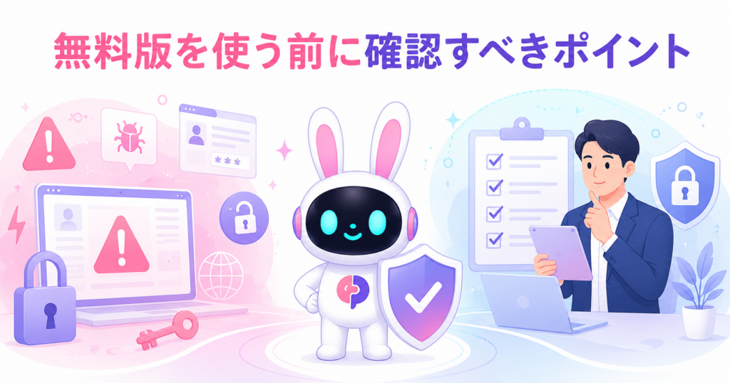 AIチャットボットを無料で使う前に確認すべきセキュリティリスクと機能制限のチェックポイントイメージ