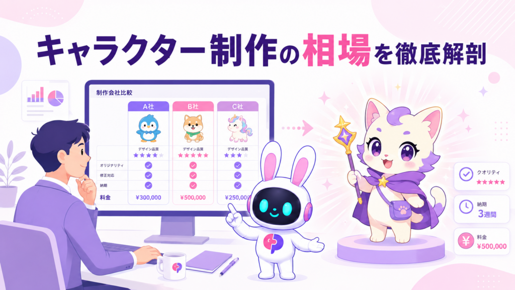 キャラクター制作 相場を比較・検討している企業担当者のイメージ