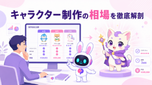 キャラクター制作 相場を比較・検討している企業担当者のイメージ