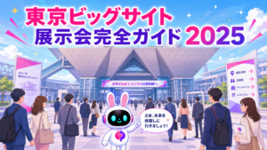 東京ビッグサイト 展示会の外観とビジネスパーソンが集まるイメージ