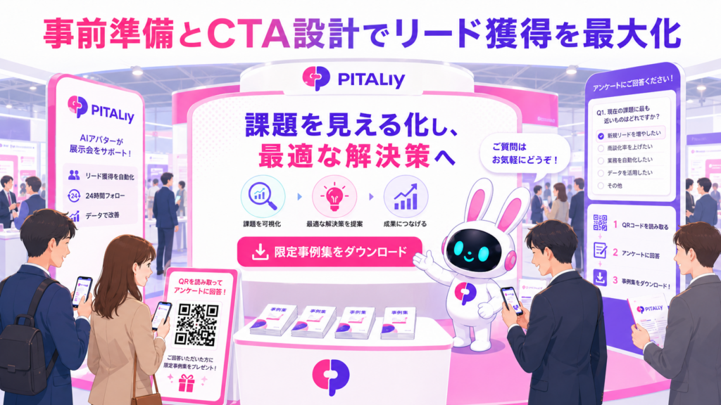 東京 展示会 ビジネスでQRコードとCTAを活用してリード獲得を最大化しているブースのイメージ