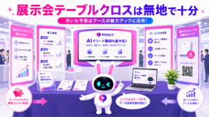 展示会 テーブルクロス 無地を使ったシンプルなブースのイメージ