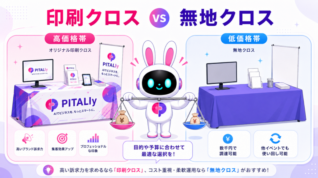 展示会 テーブルクロス 無地でコスト削減するイメージ