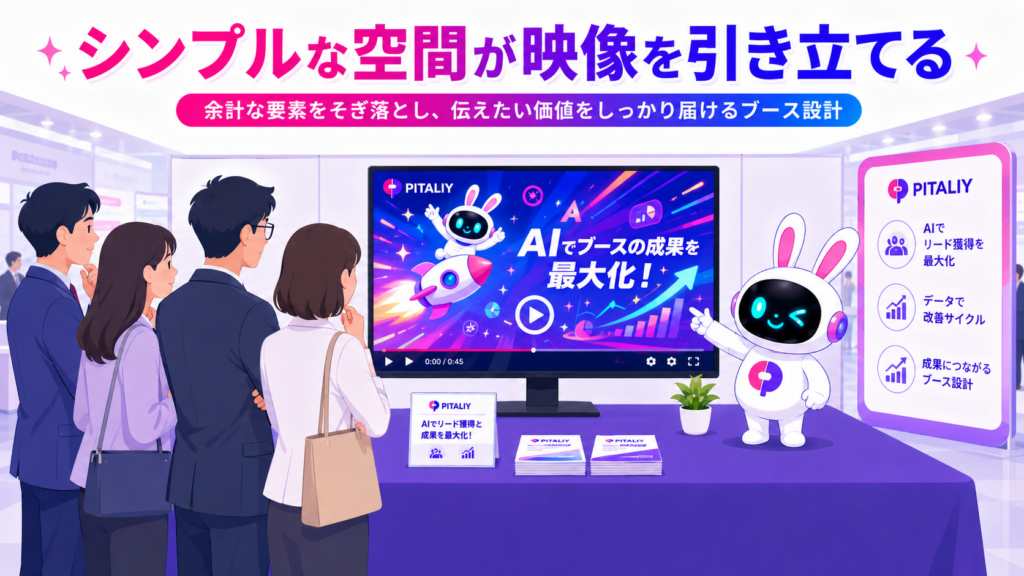 展示会 テーブルクロス 無地と映像コンテンツを組み合わせる