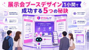 展示会ブースデザイン 1小間で来場者の足を止めているイメージ