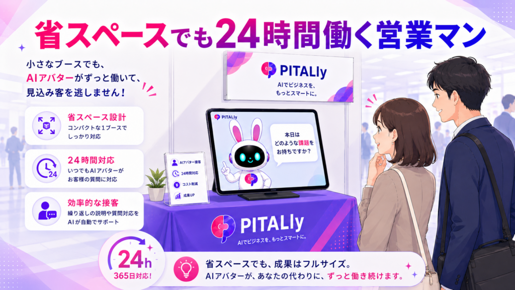 展示会ブースデザイン 1小間の省スペースで活躍するPITALIyのAIアバター接客