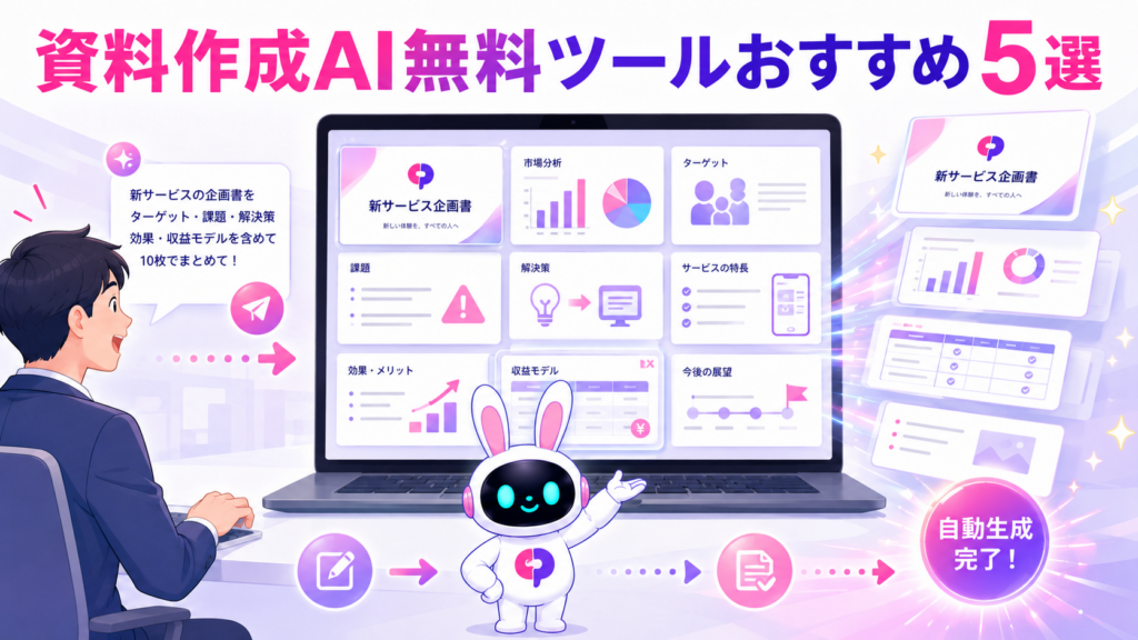 資料作成 ai 無料ツールでスライドを瞬時に自動生成するイメージ