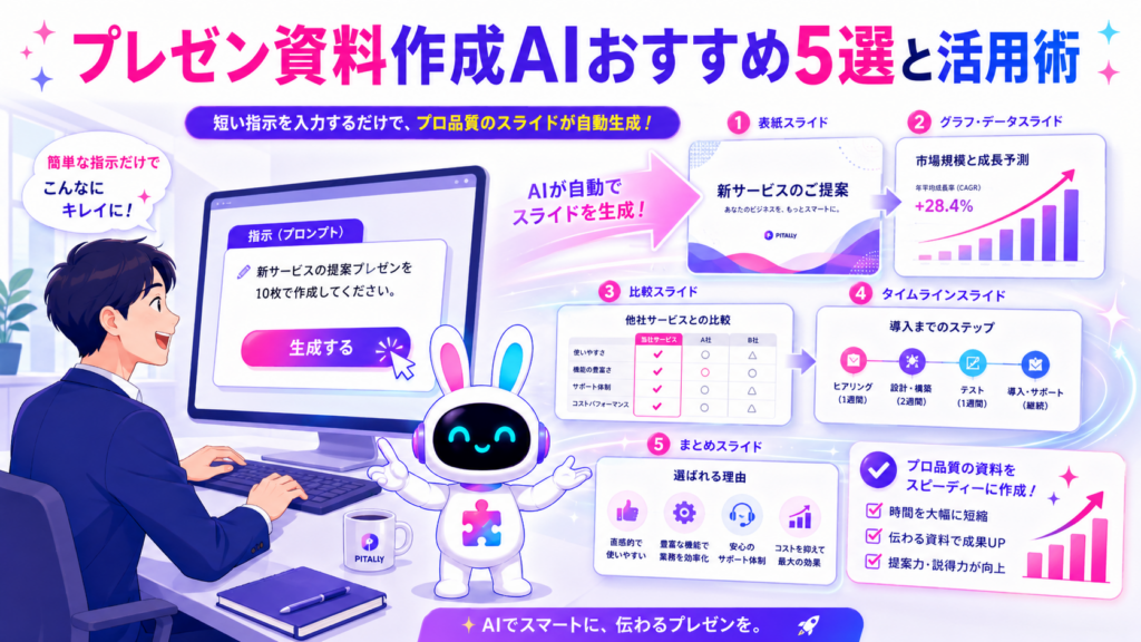 プレゼン 資料作成 ai で美しいスライドを自動生成するイメージ