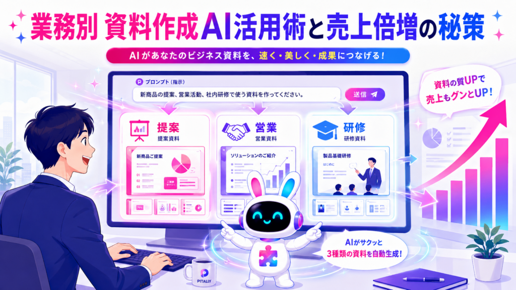 業務別 資料作成 ai で提案・営業・研修の資料を効率的に作成するイメージ