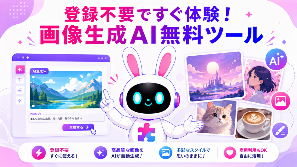 画像生成AI登録不要ですぐ体験できる無料ツールを紹介するアイキャッチ画像