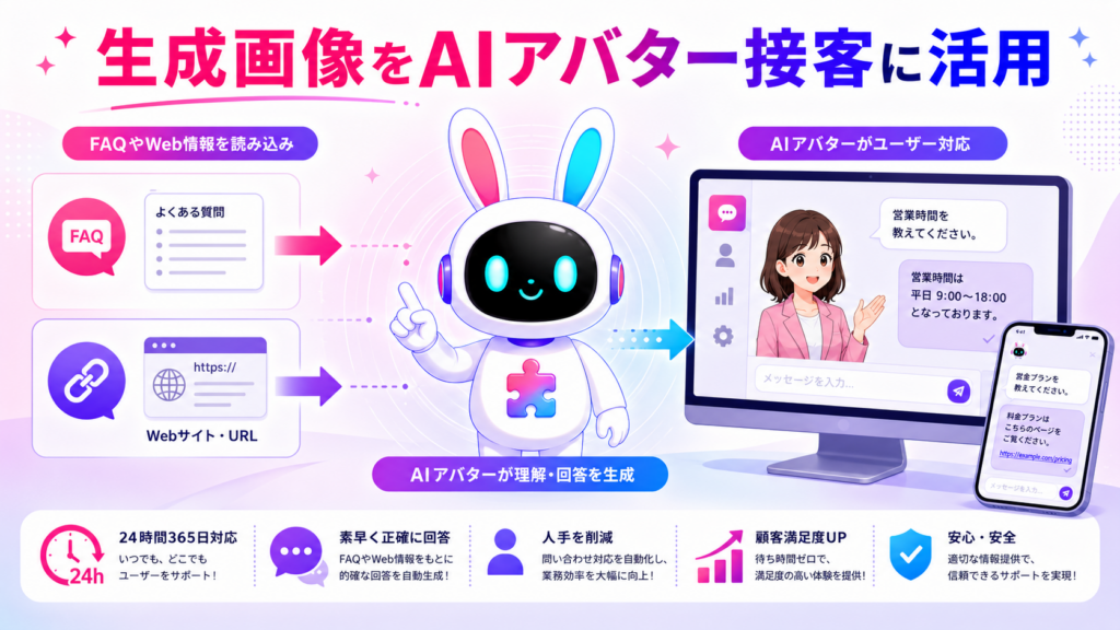 画像生成AIで作った画像をPITALIyのAIアバター接客に活用する画像
