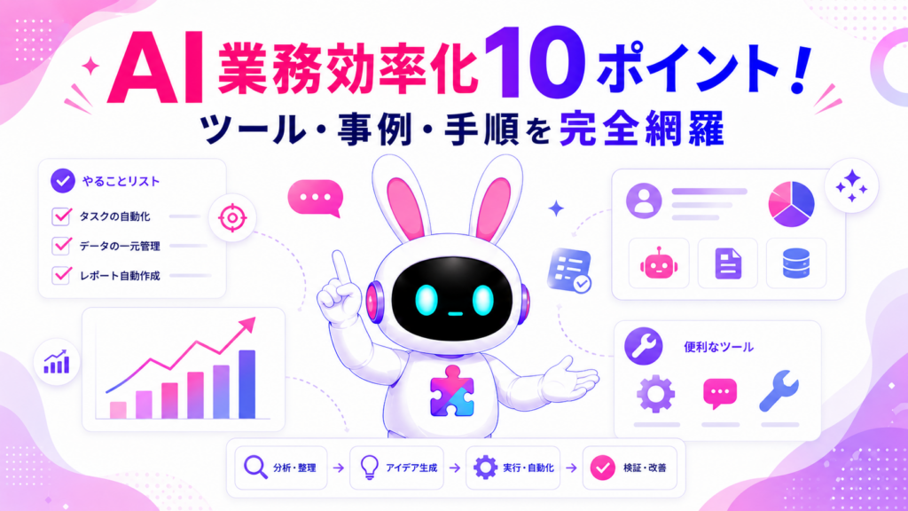 AI業務効率化のポイントとツール・事例・手順を紹介するアイキャッチ画像