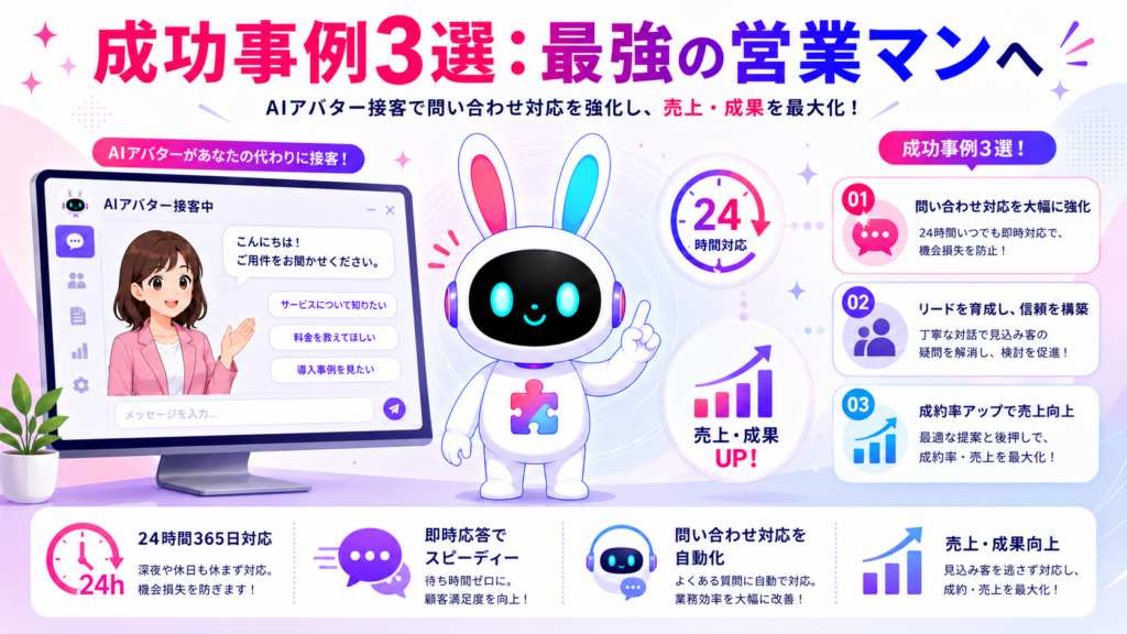 AI業務効率化の成功事例とPITALIyのAIアバター接客を紹介する画像