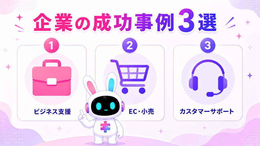 AIチャットボットキャラクター導入の企業成功事例を紹介する画像