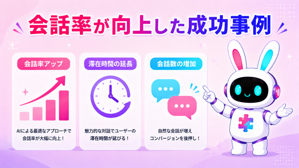 AIチャットボットキャラクター接客で会話率が向上した成功事例を紹介する画像