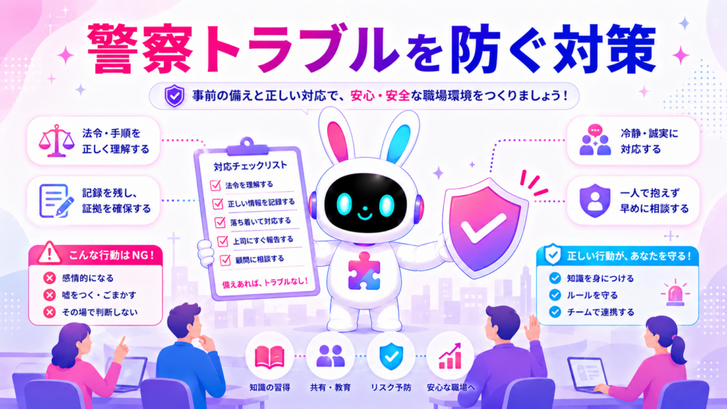 警察からの注意や逮捕を防ぐための呼び込み対策を紹介する画像