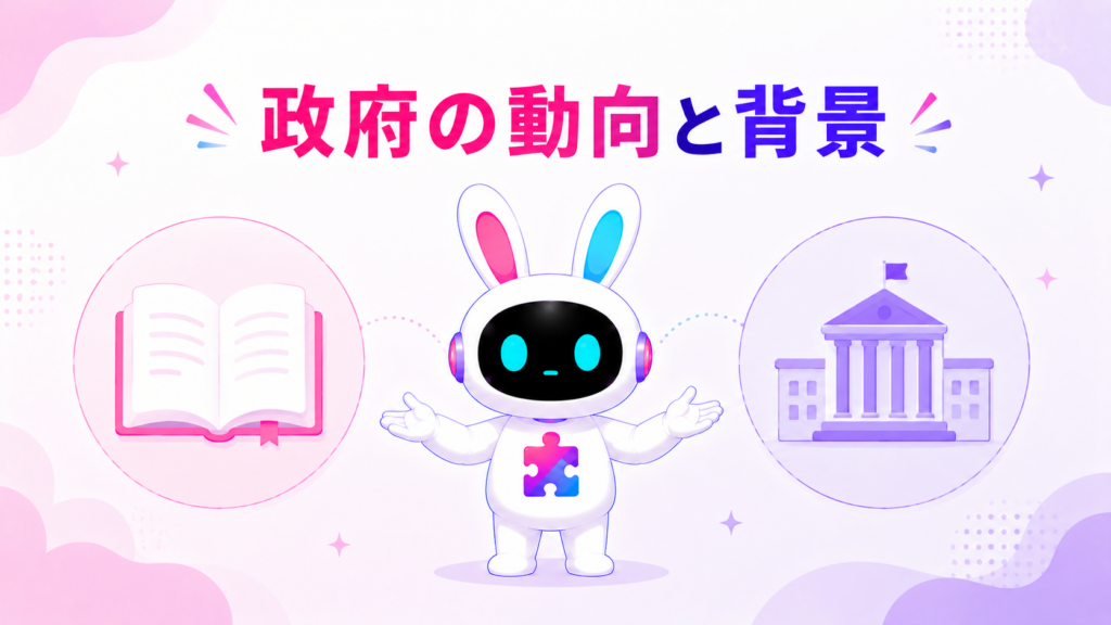 AI利活用ガイドラインに関する政府の動向と背景を紹介する画像