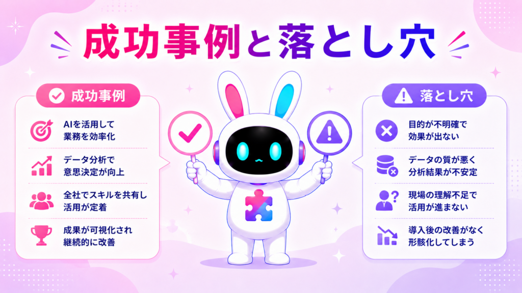 AI導入の成功事例と落とし穴を紹介する画像