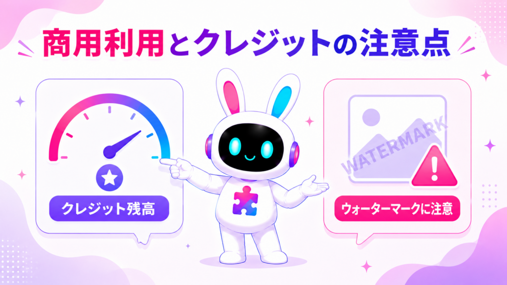 動画生成AI無料ツールの商用利用とクレジットの注意点を紹介する画像