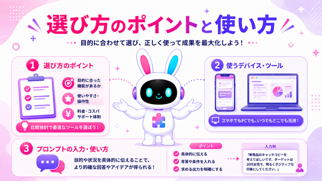 動画生成AIサイトの選び方のポイントと使い方を紹介する画像