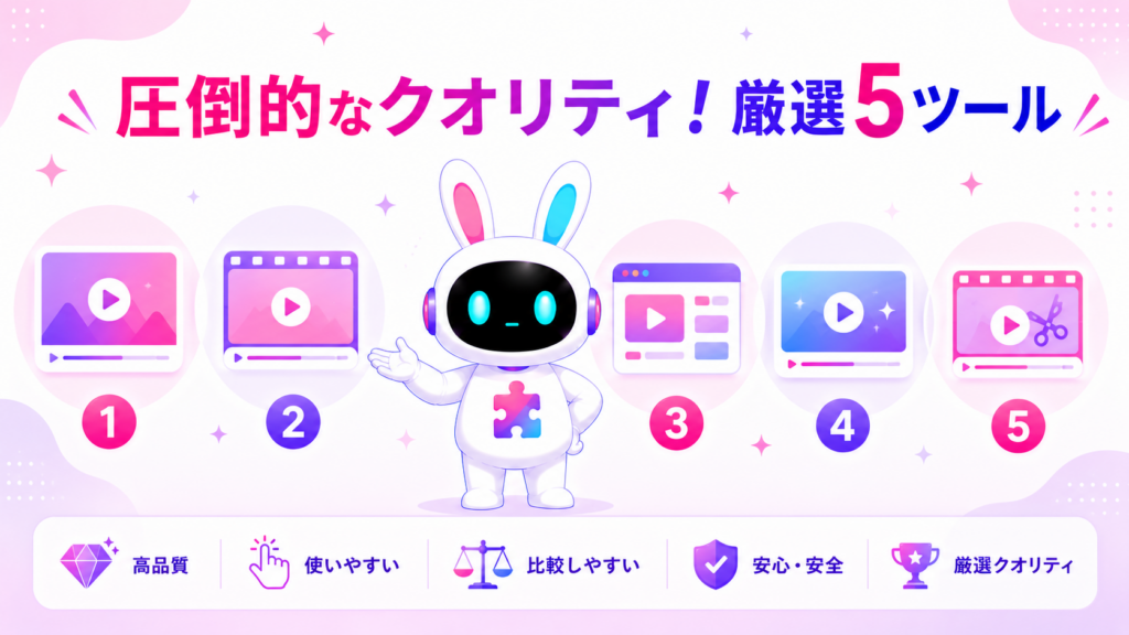 商用利用可能な動画生成AI厳選5ツールを紹介する画像