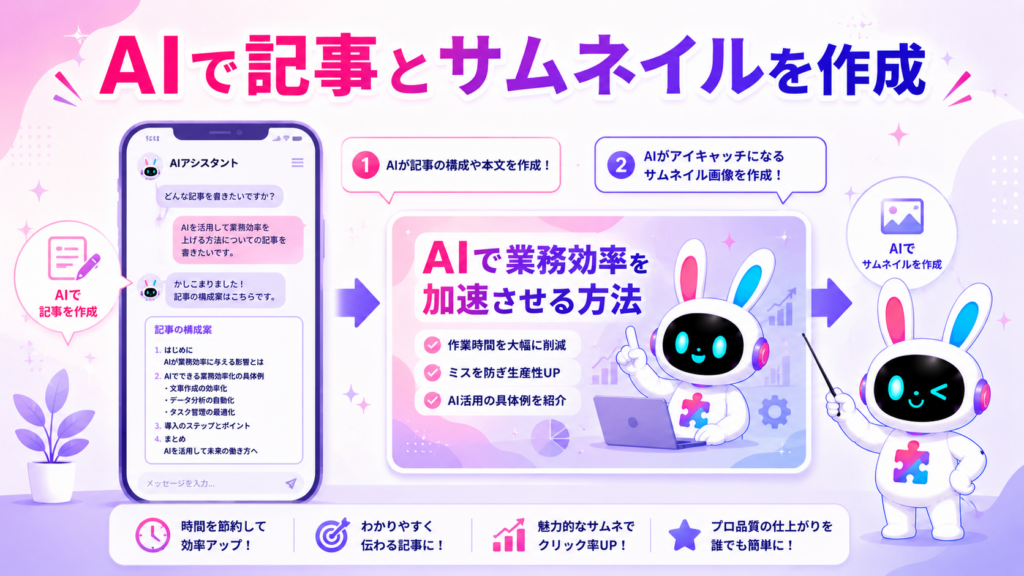 ai副業 noteの記事執筆とサムネイル作成をAIで行うイメージ