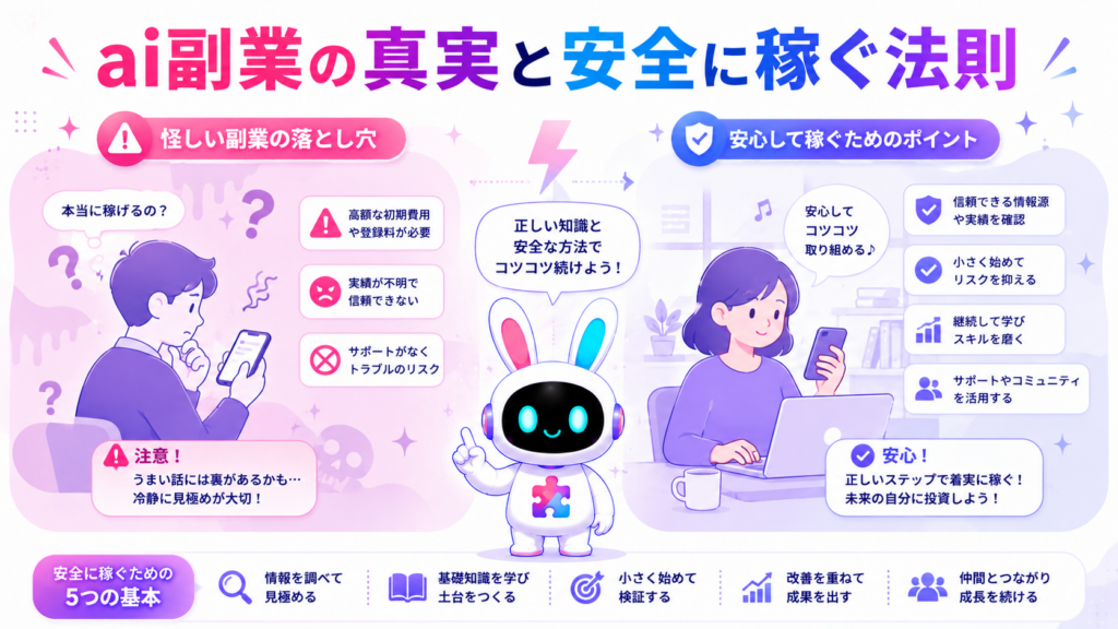 ai副業 怪しいと言われる実態と安全に稼ぐ方法を紹介するイメージ