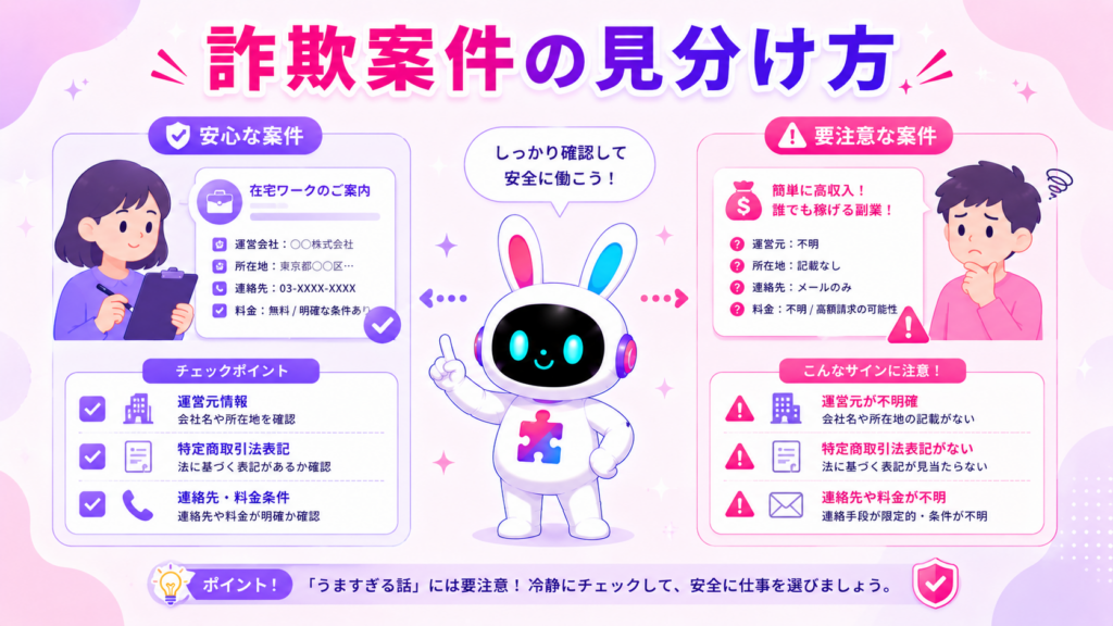 ai副業 怪しい案件を見分けるチェックポイントを示すイメージ