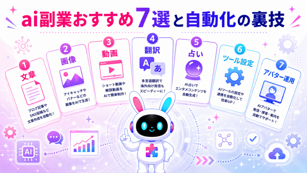 ai副業 おすすめ7選と自動化の裏技を紹介するイメージ