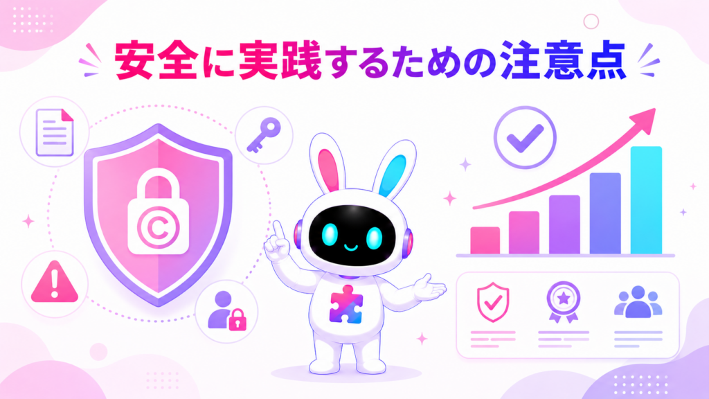 ai副業 おすすめを安全に実践するための注意点を示すイメージ
