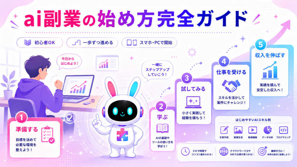 ai副業 始め方を初心者向けに案内するイメージ