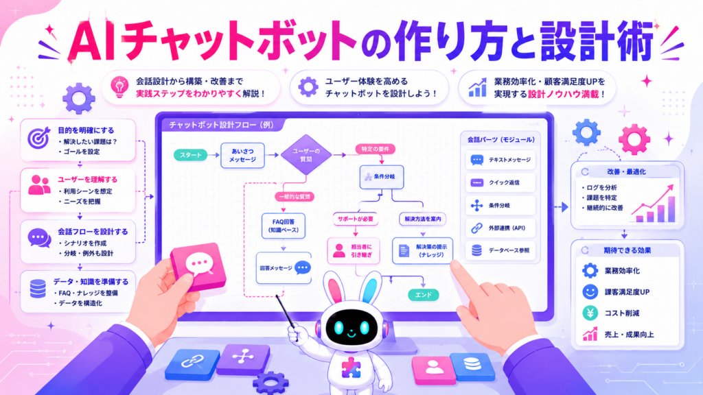 AIチャットボット 作り方の具体的な導入手順を示すイメージ