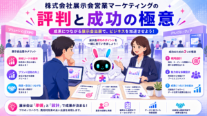 展示会出展のコンサルティングを受けるビジネスパーソンのイメージ