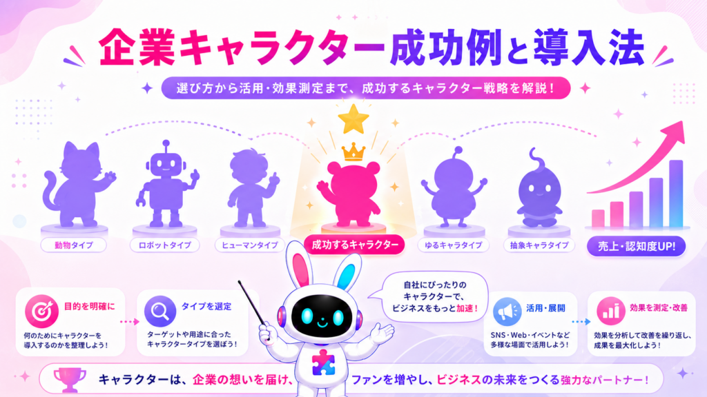 企業キャラクター 成功例と売上を伸ばす導入法を紹介するイメージ