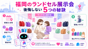 ランドセル展示会 福岡で親子が色や背負いやすさを比較し、後悔しない選び方を確認するイメージ