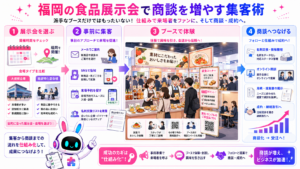食品展示会 福岡でイベント選びから事前集客、試食、商談獲得までを進める流れ