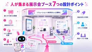 展示会ブース 装飾 レイアウトで看板や動線、照明、商談席を設計し、集客を高める7つのポイント