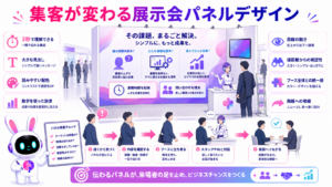 展示会 パネルデザインで来場者の視線を集め、ブースへの立ち寄りと商談につなげる図