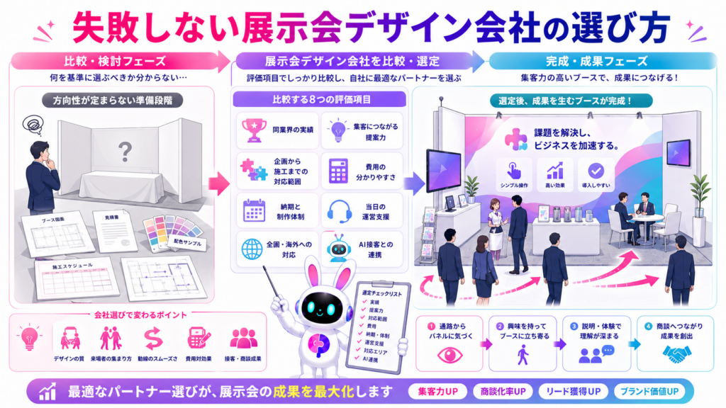 展示会 デザイン会社の実績や費用、対応範囲を比較し、集客力の高いブースを作る流れ