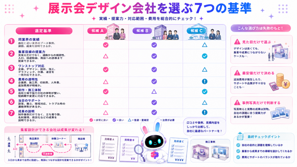 展示会 デザイン会社を実績、提案力、費用、施工体制、対応範囲で比較するチェックリスト