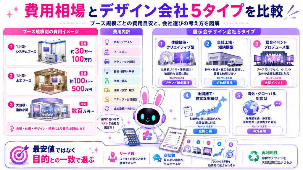 展示会 デザイン会社が設計したブースでPITALIyが一次接客を行い、来場者を商談へつなげる図