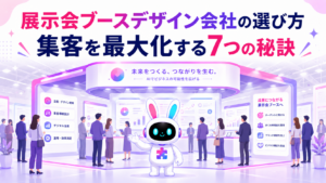 展示会ブースデザイン会社が手掛けたブースに来場者が集まるイメージ
