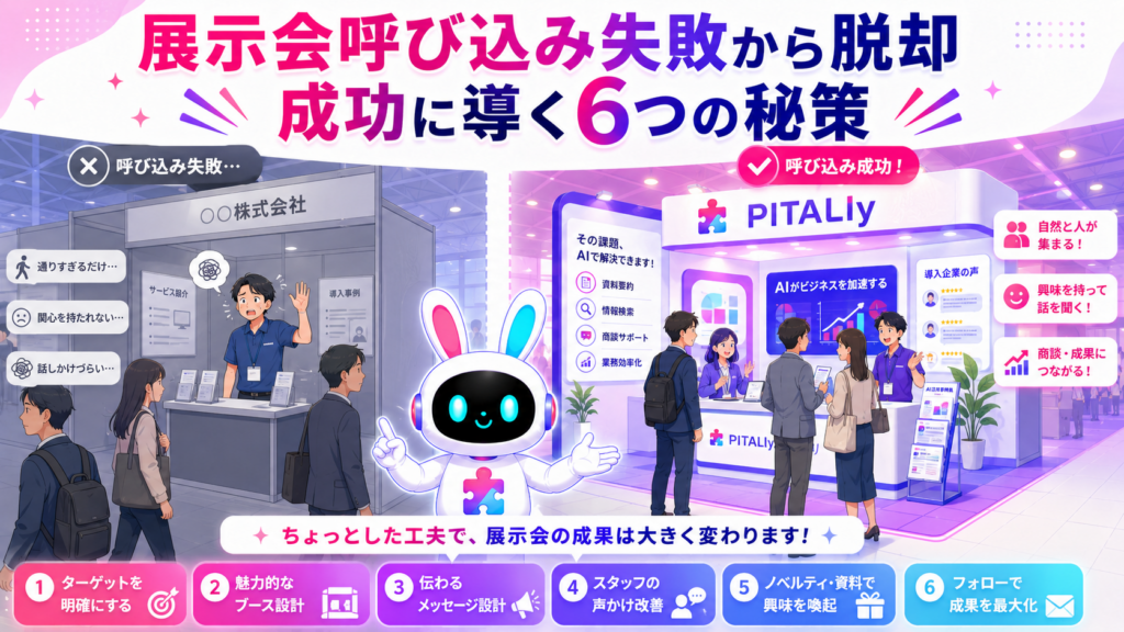 展示会 呼び込み 失敗から成功へ改善するブースのイメージ