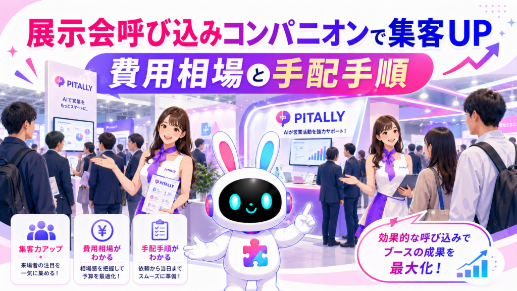 展示会 呼び込み コンパニオンがブースに来場者を引き寄せるイメージ