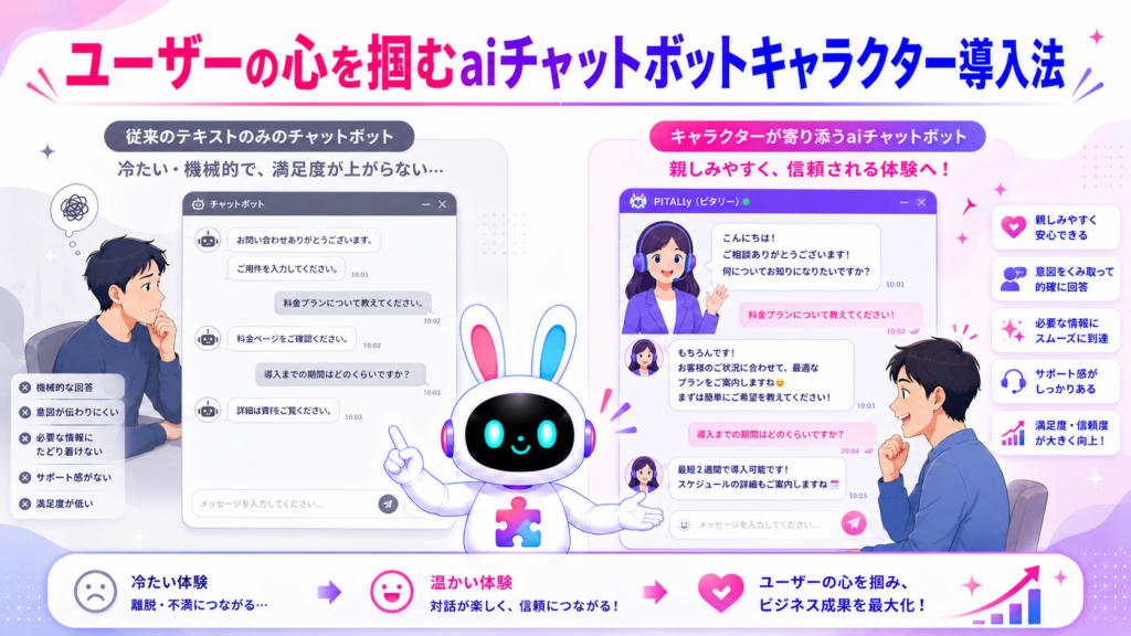 aiチャットボット キャラクターの導入で親しみやすさが向上するイメージ