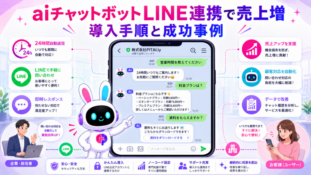 aiチャットボット line連携でLINE上での自動対応を行うイメージ